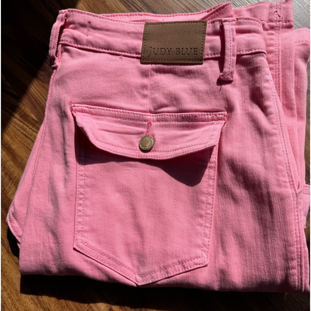 Judy Blue Tessa High Rise Cargo Straight leg pink jeans